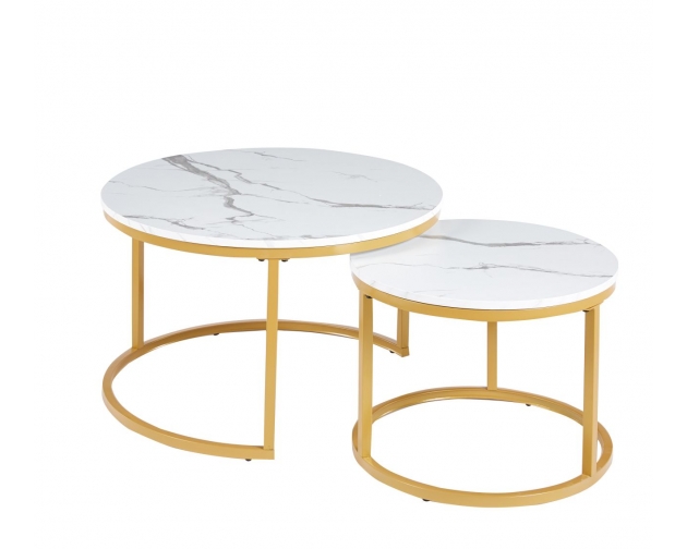 Zestaw stolików GLOSS biały marmur + złoty glamour