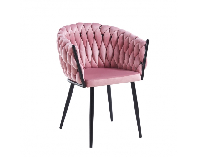 Krzesło ROSE VELVET różowe plecione, nogi czarne metal