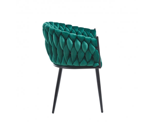 Krzesło ROSE VELVET zielone plecione, nogi czarne metal
