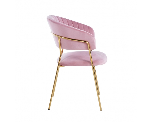 Zestaw krzeseł różowy welur, nogi złote chrom 6szt.