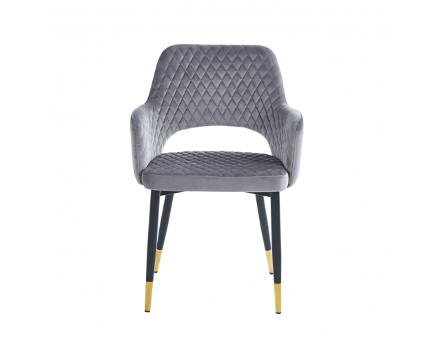 Krzesło AURORA welurowe szare pikowane, nogi czarno-złote