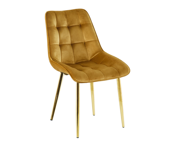Krzesło żółte welurowe curry J262 złote nogi
