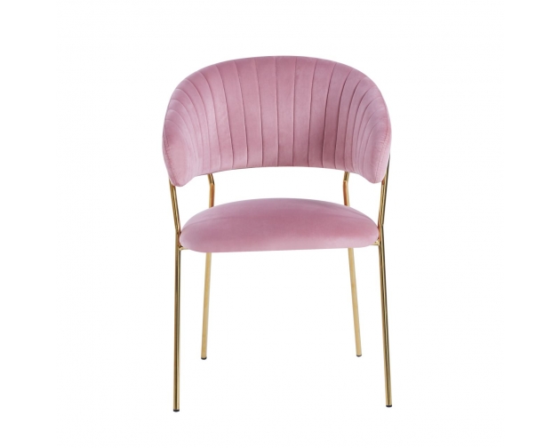 Zestaw krzeseł różowy welur, nogi złote chrom 6szt.
