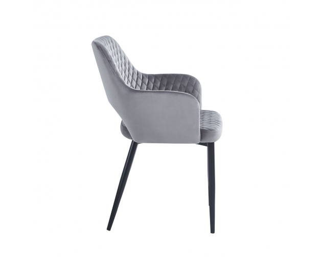 Krzesło szare AURORA BLACK welurowe pikowane, nogi czarne
