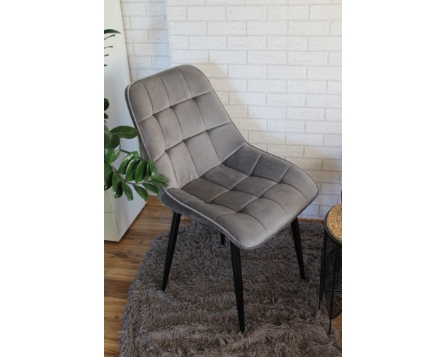 Zestaw 4 krzesła J262 szare welurowe, nogi czarny metal