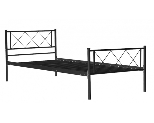 Łóżko czarne metalowe pojedyncze loftowe 90x200