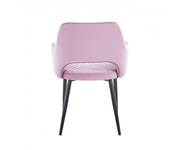 Krzesło różowe AURORA BLACK welurowe pikowane, nogi czarne